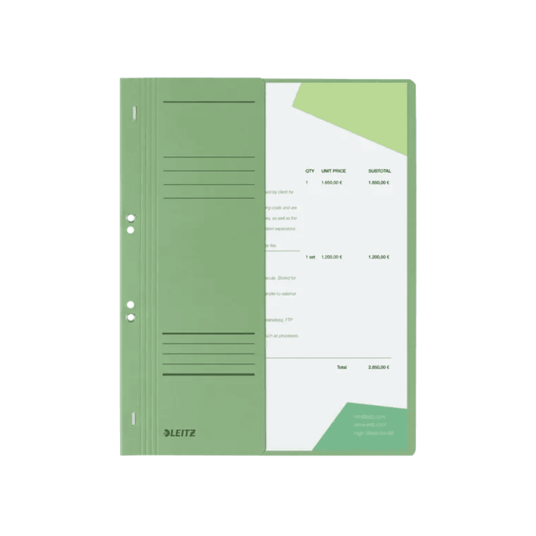 Dosar cu sina Leitz 1/2, carton, A4, cu capse, 170 coli, verde