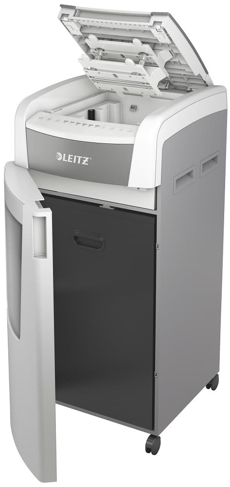 Distrugator documente automat LEITZ IQ Office, P5, micro-cut (particule), 600 coli, cos 110l, alb-gr