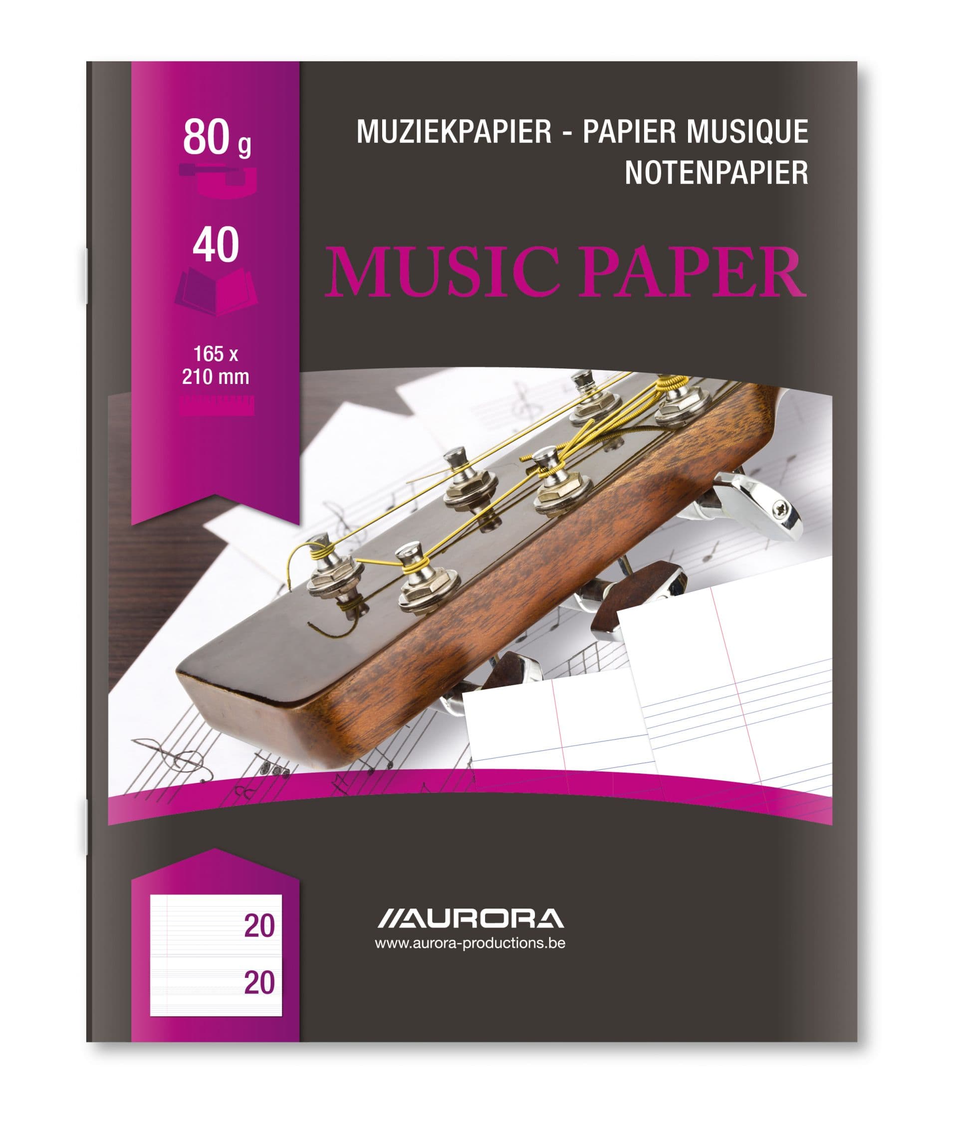 Caiet muzica, A5, 20 file - 80g/mp, AURORA Raphael - dictando/7 portative