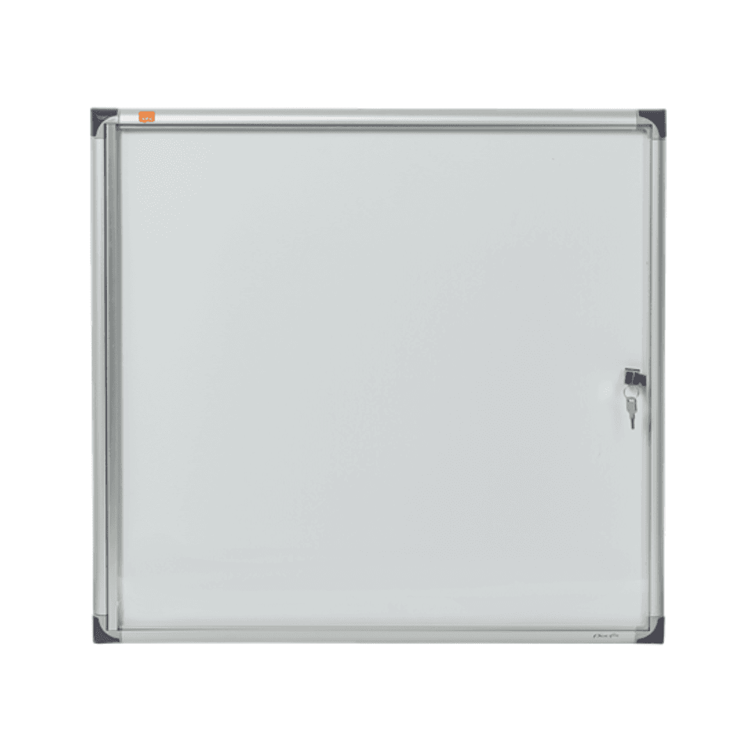 Avizier NOBO Premium Plus, interior, otel emailat, 6x A4, extra plat, cu usa si cheie, magnetic, alb