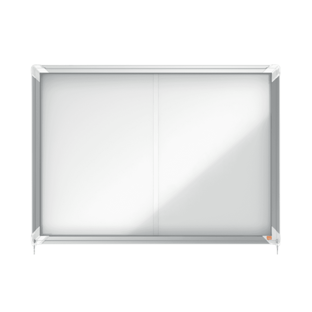 Avizier NOBO Premium Plus, interior, otel emailat, 8x A4, geam glisant si cheie, magnetic, alb