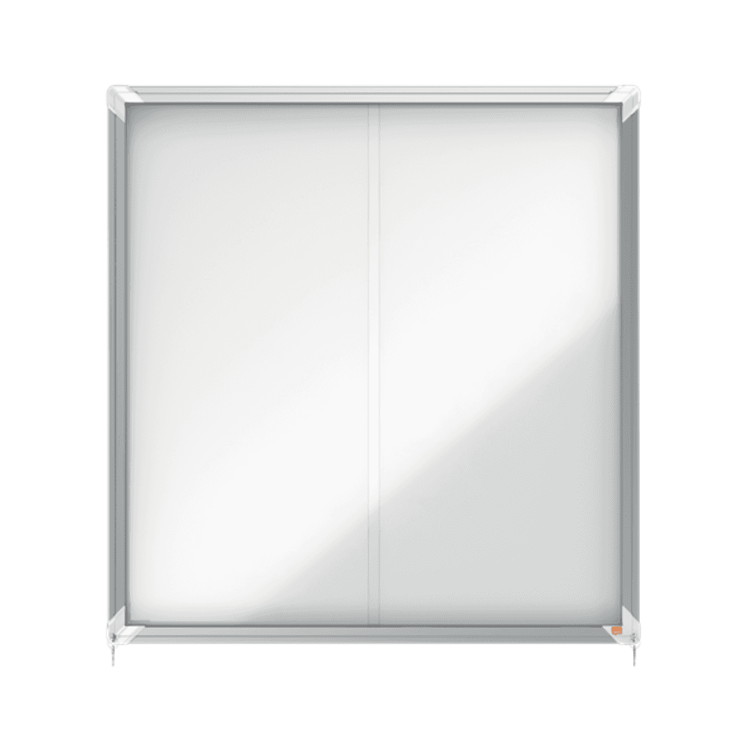 Avizier NOBO Premium Plus, interior, otel emailat, 12x A4, geam glisant si cheie, magnetic, alb