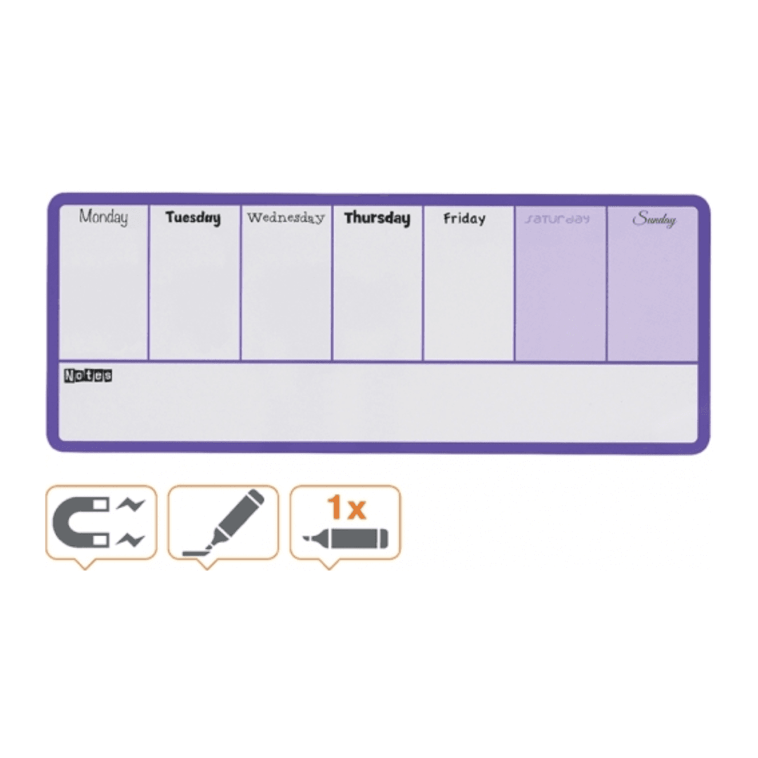 Organizator NOBO, saptamanal, magnetic, 140x36 cm, include marker si magneti, mov