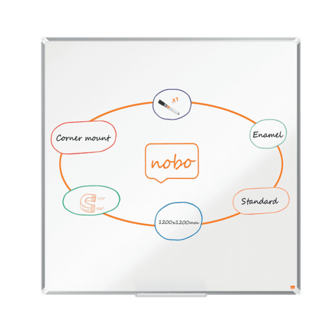 Tabla NOBO Premium Plus, otel lacuit, 120x120 cm, magnetica, include marker si tavita, alb