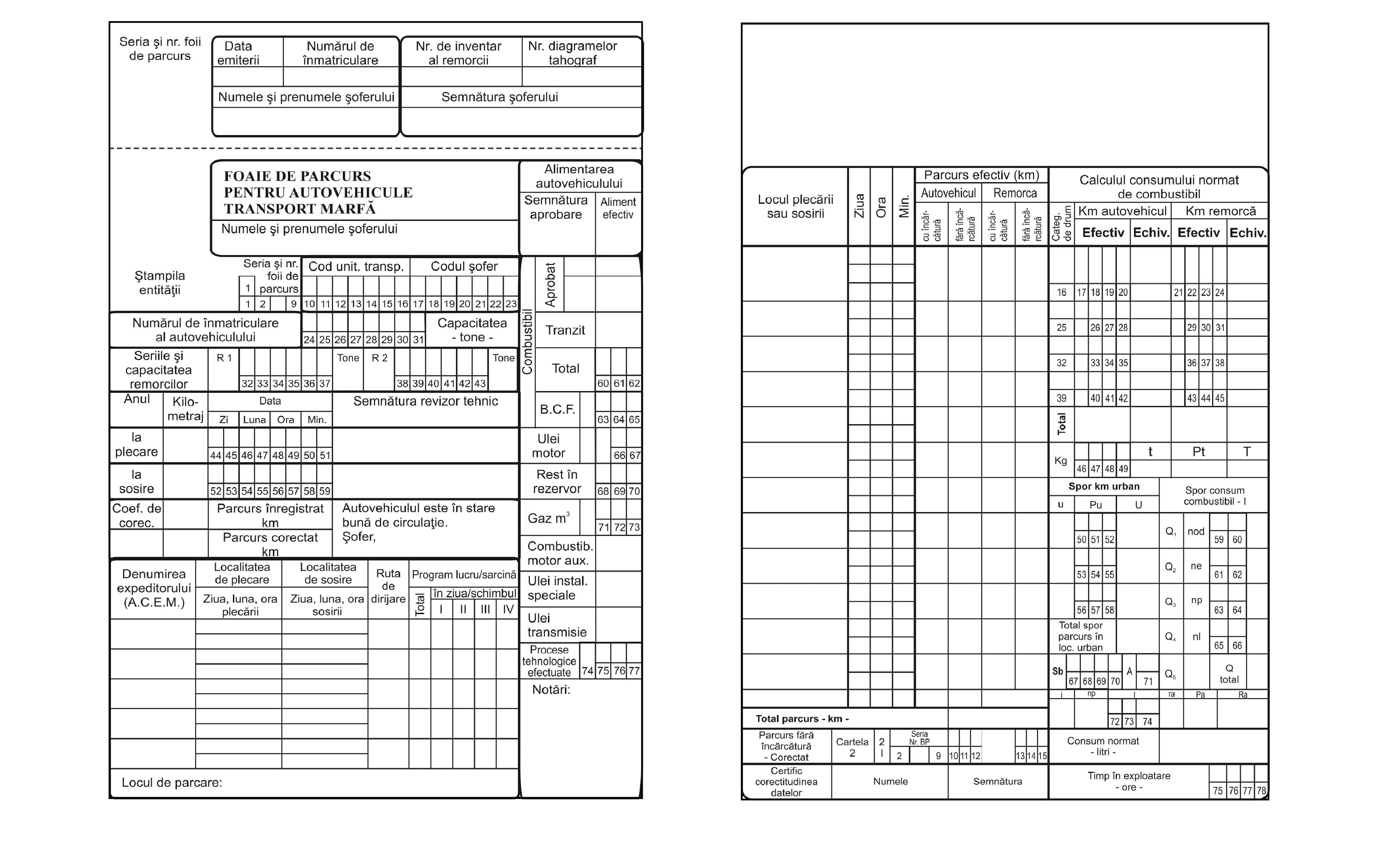 Foaie parcurs marfa, format A4, 100 coli/carnet