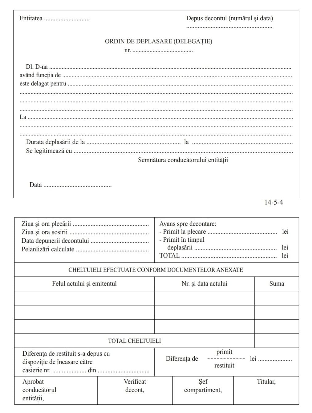 Ordin deplasare, format A5, 100 coli/carnet - orizontal