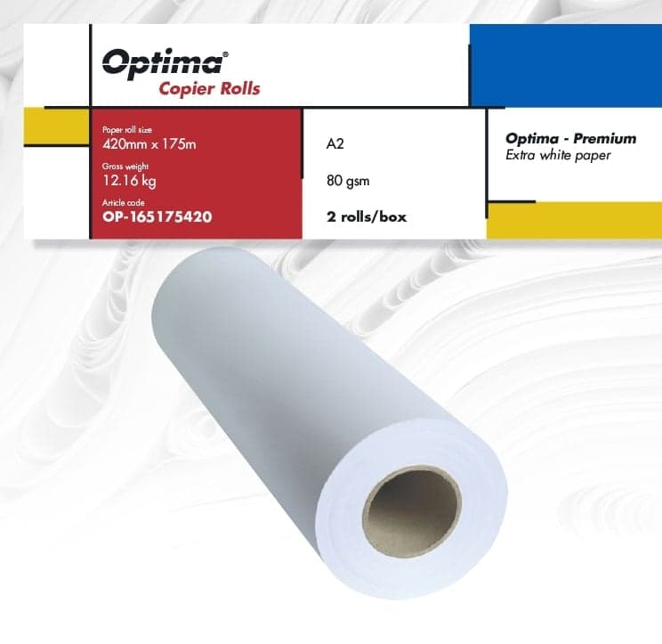 Rola Hârtie Copiator A2, 80gr, 420mm x 175m, 2 Role/Cutie - Optima Premium