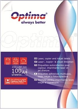 Etichete albe autoadezive 3/A4, 210 x 99 mm, 100 coli/top, Optima
