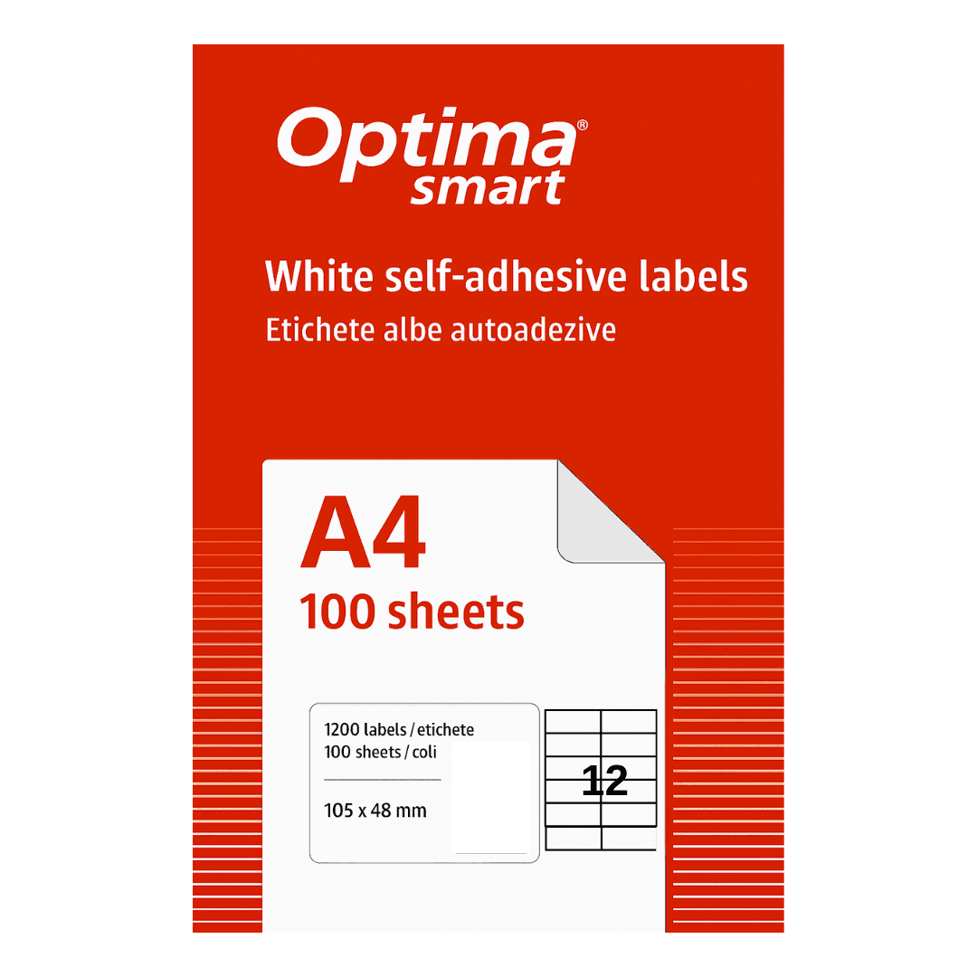 Etichete albe autoadezive 12/A4, 105 x 48 mm, 100 coli/top, Optima Smart