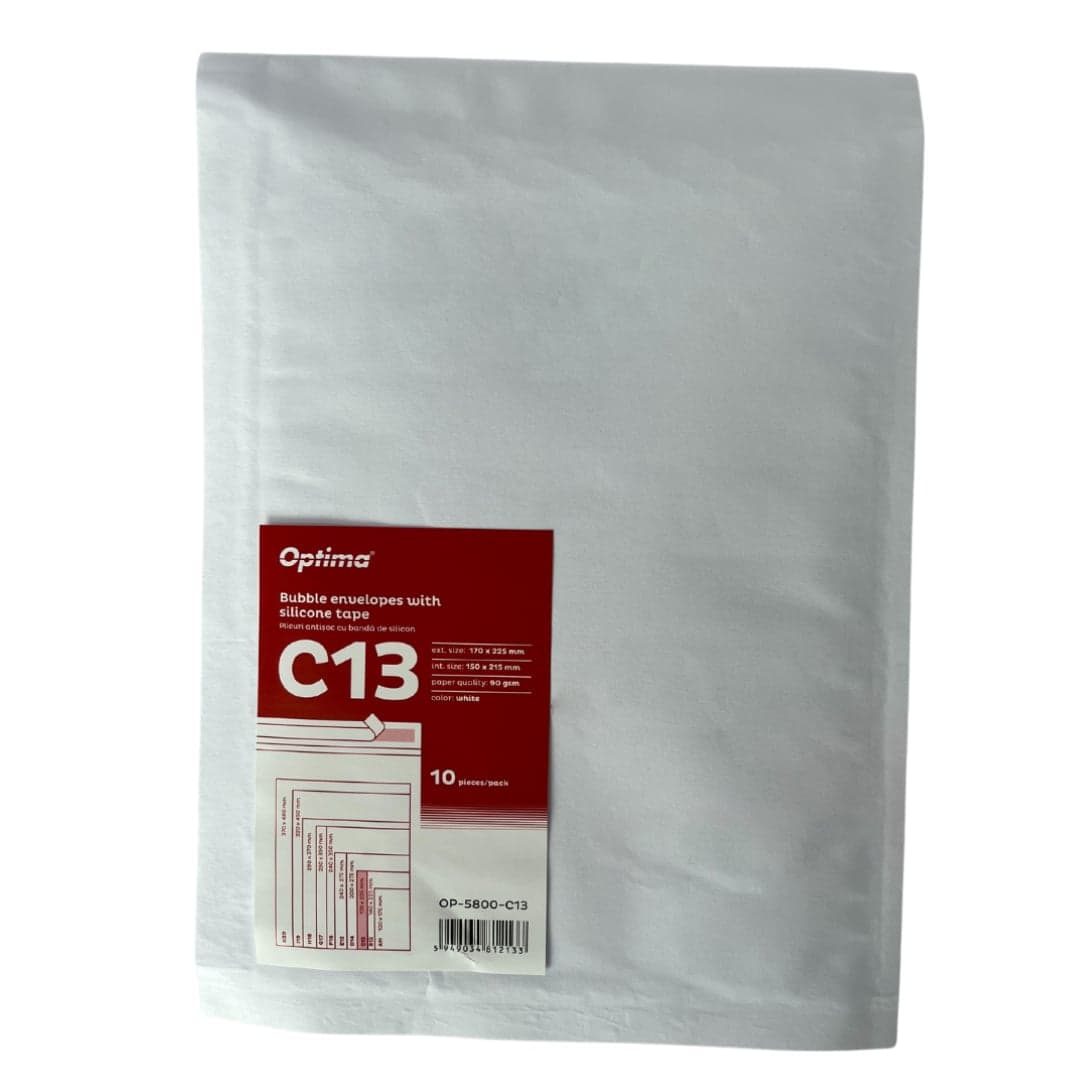 Plic antisoc C13, 170x225mm - ext., 150x215mm - int., lipire siliconica, 10 buc/set, Optima - alb