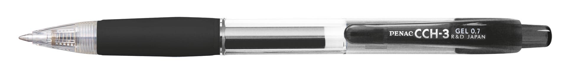Pix cu gel PENAC CCH-3, rubber grip, 0.7mm, corp transparent - scriere neagra