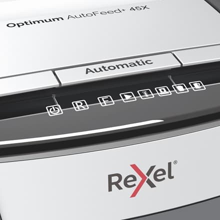Distrugator documente automat REXEL OPTIMUM 45X, P4, cross-cut (confeti), 45 coli, cos 20l, negru-g