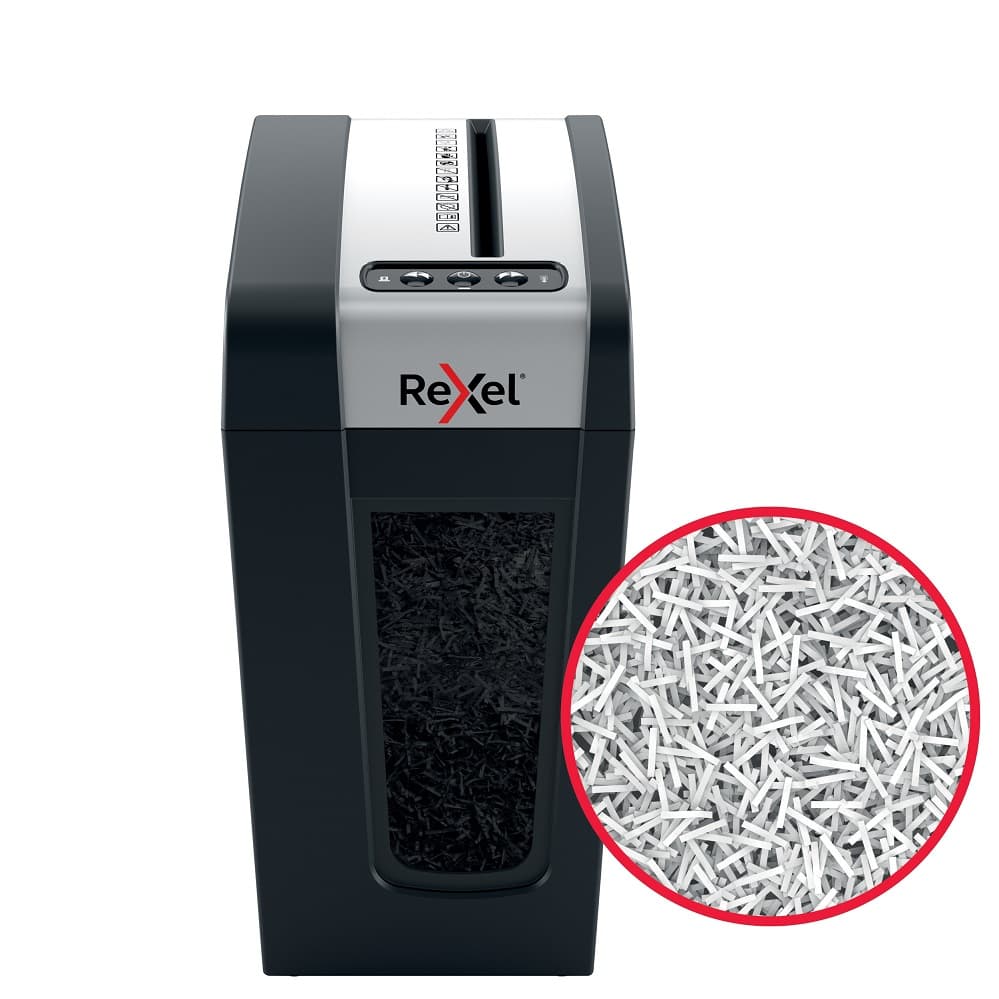 Distrugator documente manual REXEL SECURE MC4 Slim, P5, micro-cut (particule), 4 coli, 14l, negru-ar