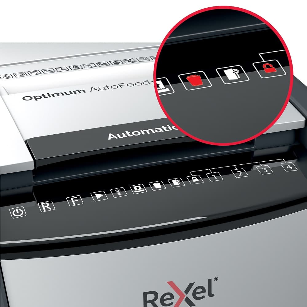 Distrugator documente automat REXEL OPTIMUM 150X, P4, cross-cut (confeti), 150 coli, cos 44l, negru-