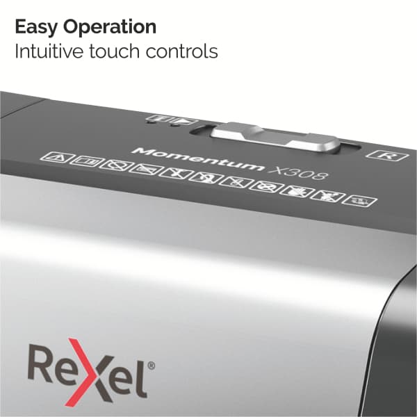 Distrugator documente manual REXEL MOMENTUM X308, P3, cross-cut (confeti), 8 coli, cos 15l, negru