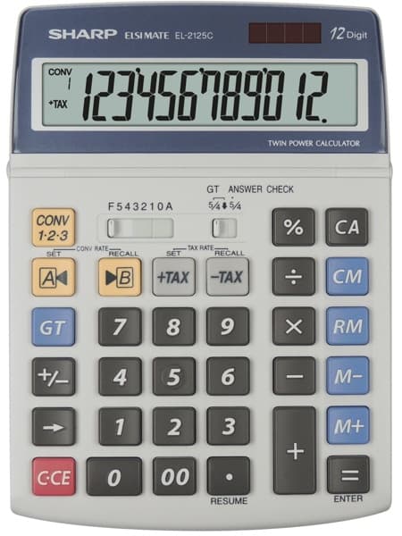 Calculator de birou, 12 digits, 195 x 140 x 23 mm, dual power, SHARP EL-2125C - gri