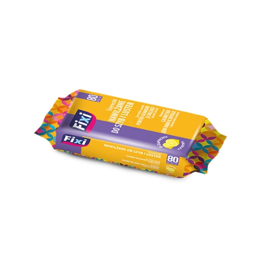 FIXI servetele umede pentru sticla si oglinzi, 80 buc/pachet, miros de lamaie