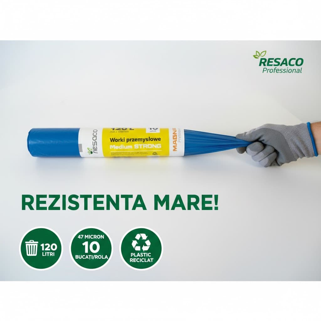 Saci Gunoi RESACO 120L, Albastri, 47 Micron - Rezistenti, Plastic Reciclat