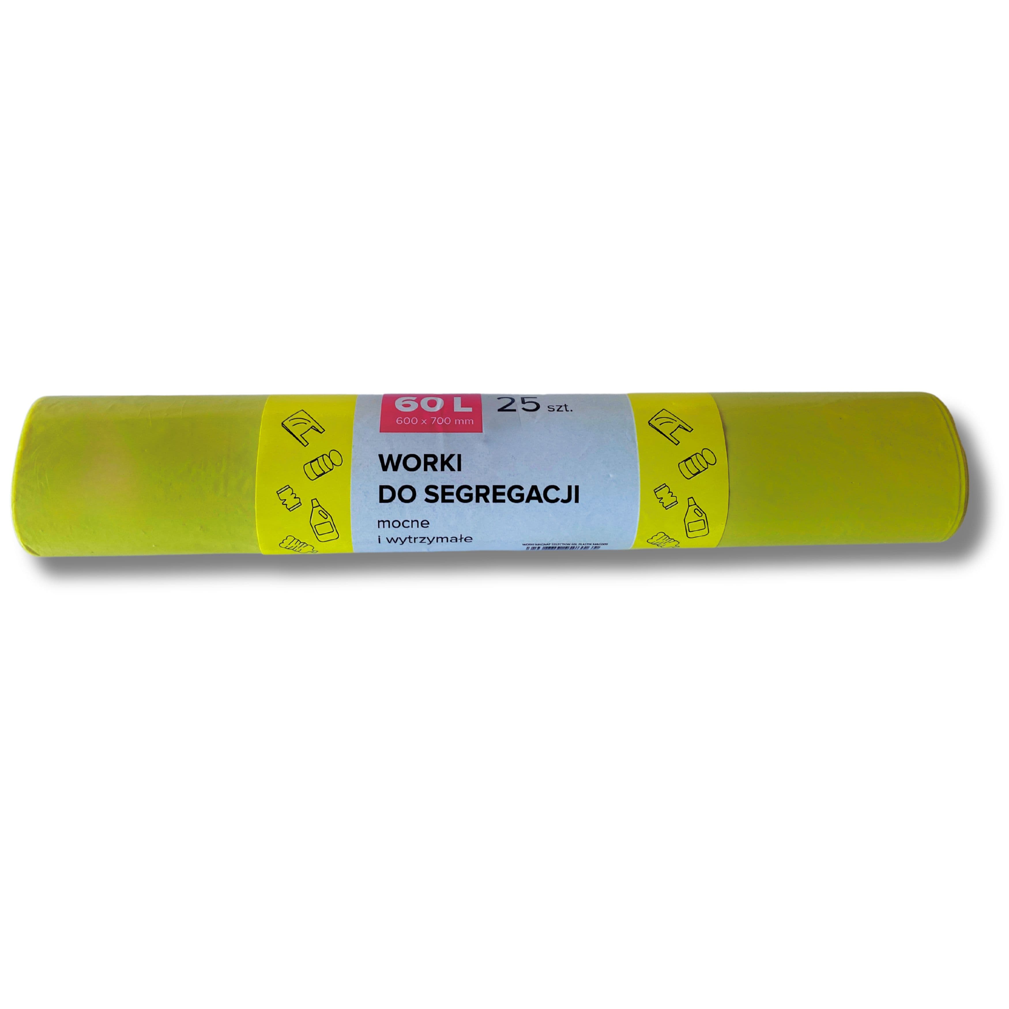 Saci plastic reciclat, standard, 60L, 60x70cm, 20 mic, 25buc/rola, Resaco - galbeni - deseuri plast