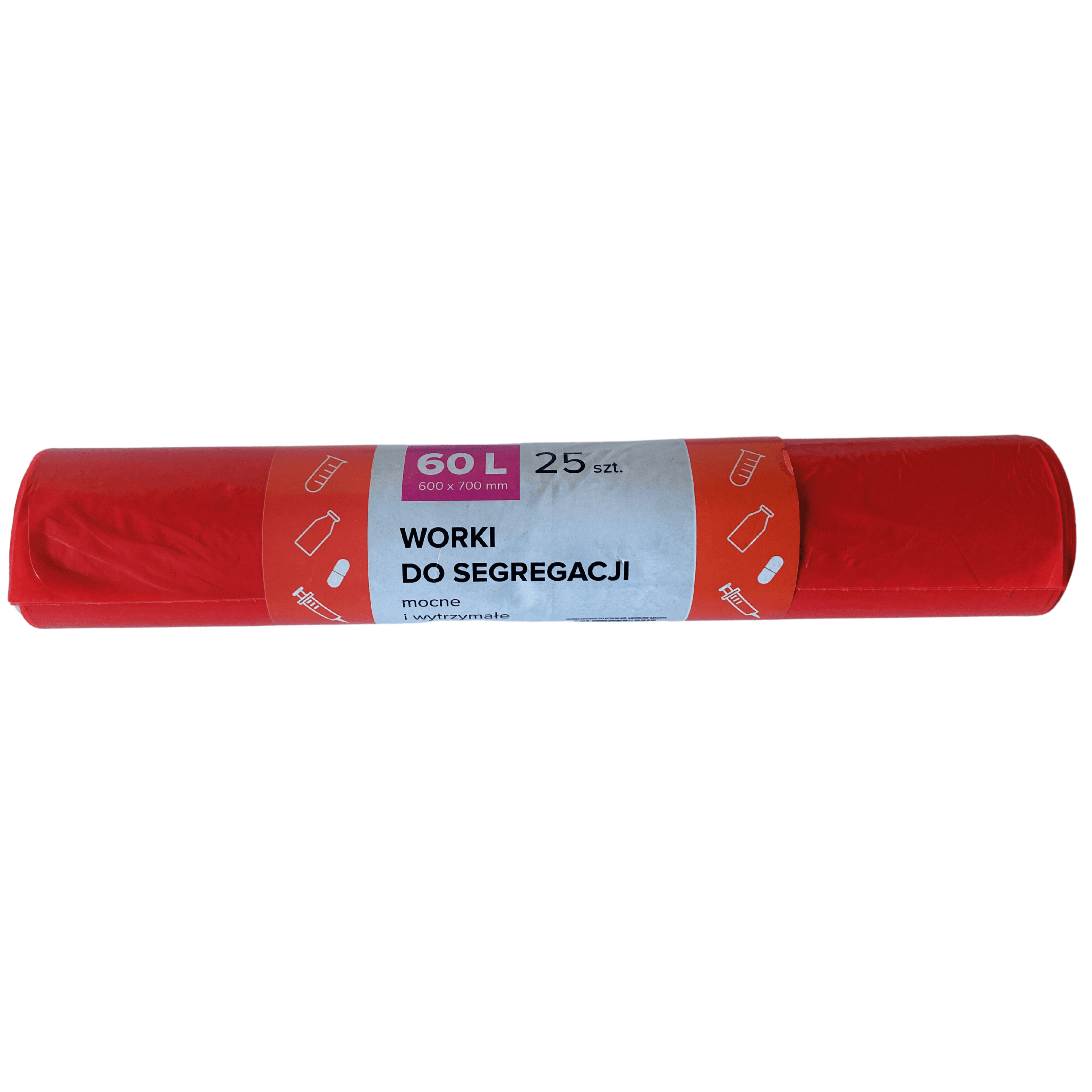 Saci plastic reciclat, standard, 60L, 60x70cm, 20 mic, 25buc/rola, Resaco - rosii - deseuri medical
