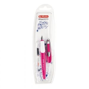 Stilou Herlitz My Pen 50046805, varf M, alimentare rezerve, corp plastic roz / alb, grip cauciucat