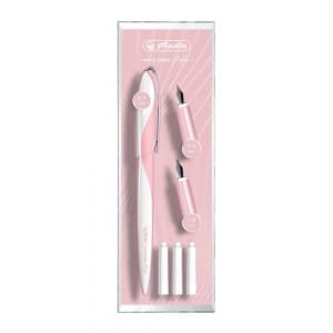 Stilou Herlitz My Pen 11360260, alimentare rezerve, corp plastic roz, pentru caligrafie cu 3 penite (0.9/1.4/1.9) + 3 rezerve