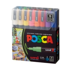 Marker UNI Posca PC-3M, varf rotund, 0.9-1.3mm, set 16 culori