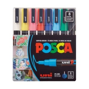Marker UNI Posca PC-3M, varf rotund, 0.9-1.3mm, set 8 culori