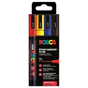 Marker UNI Posca PC-3M, varf rotund, 0.9-1.3mm, set 4 culori