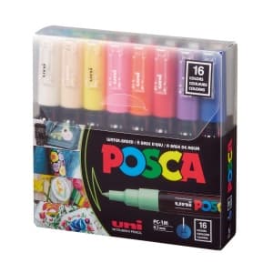 Marker UNI Posca PC-1M, varf rotund, 0.7mm, set 16 culori