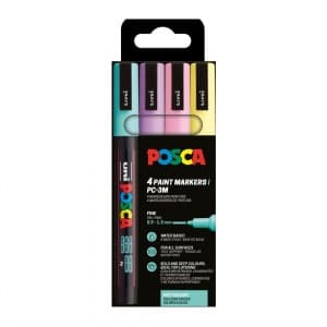 Marker UNI Posca PC-3M, varf rotund, 0.9-1.3mm, set 4 culori pastel