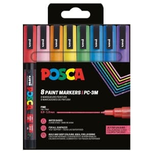 Marker UNI Posca PC-3ML, varf rotund, 0.9-1.3mm, set 8 culori cu sclipici