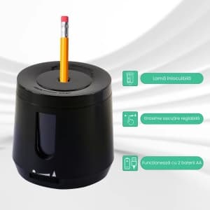Ascutitoare electrica Eagle TY49, alimentare 2 baterii AA neincluse, 1 orificiu, 6-8mm, plastic, negru
