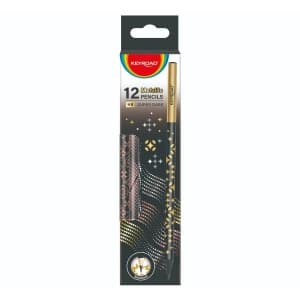Creion grafit Keyroad KR973120, HB, corp rotund negru cu desen holgrafic, fara guma de sters, diverse modele, set 12 buc