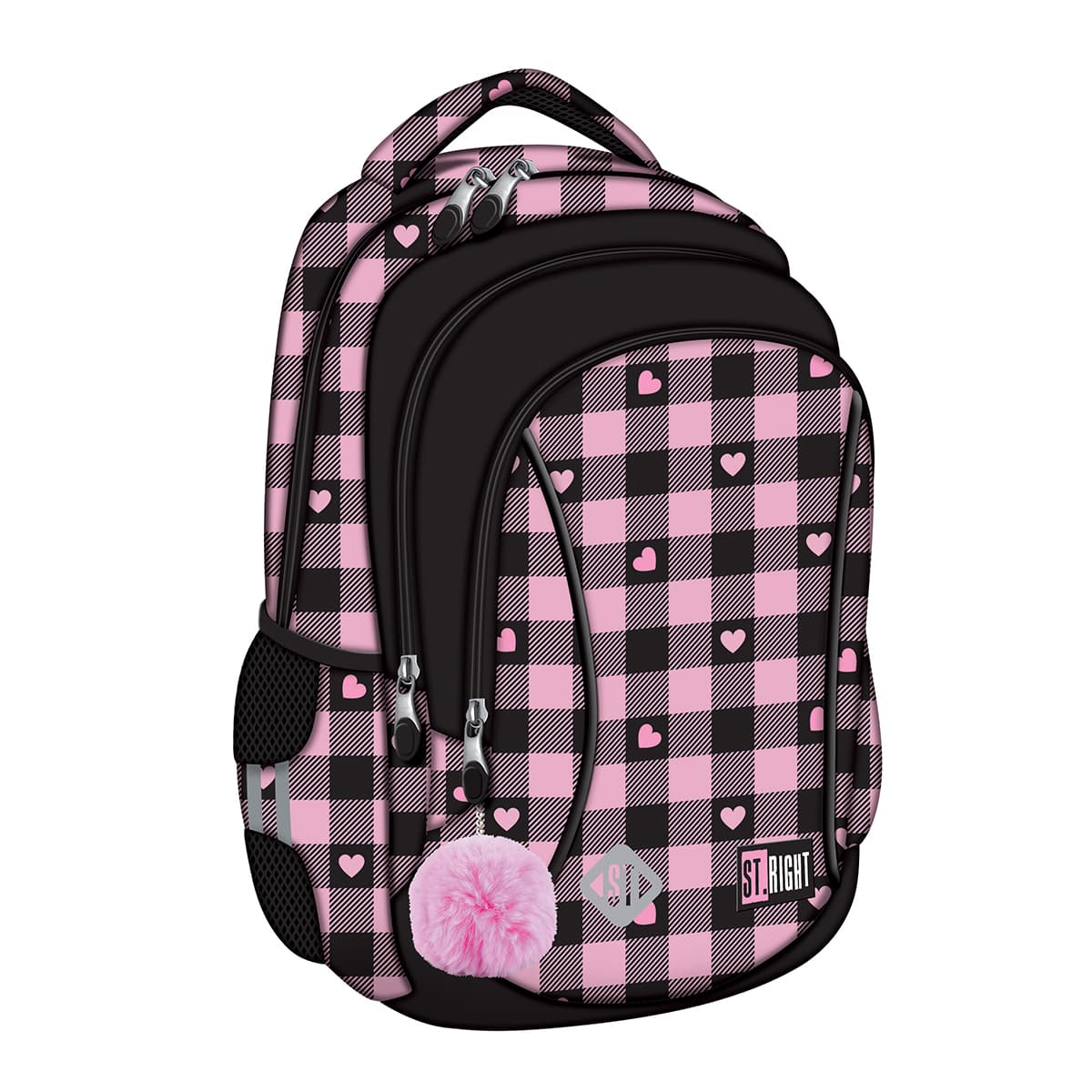 Ghiozdan scolar Majewski ST Right, BP26, Pink Checkered, 3 compartimente, 39 x 27 x 17 cm