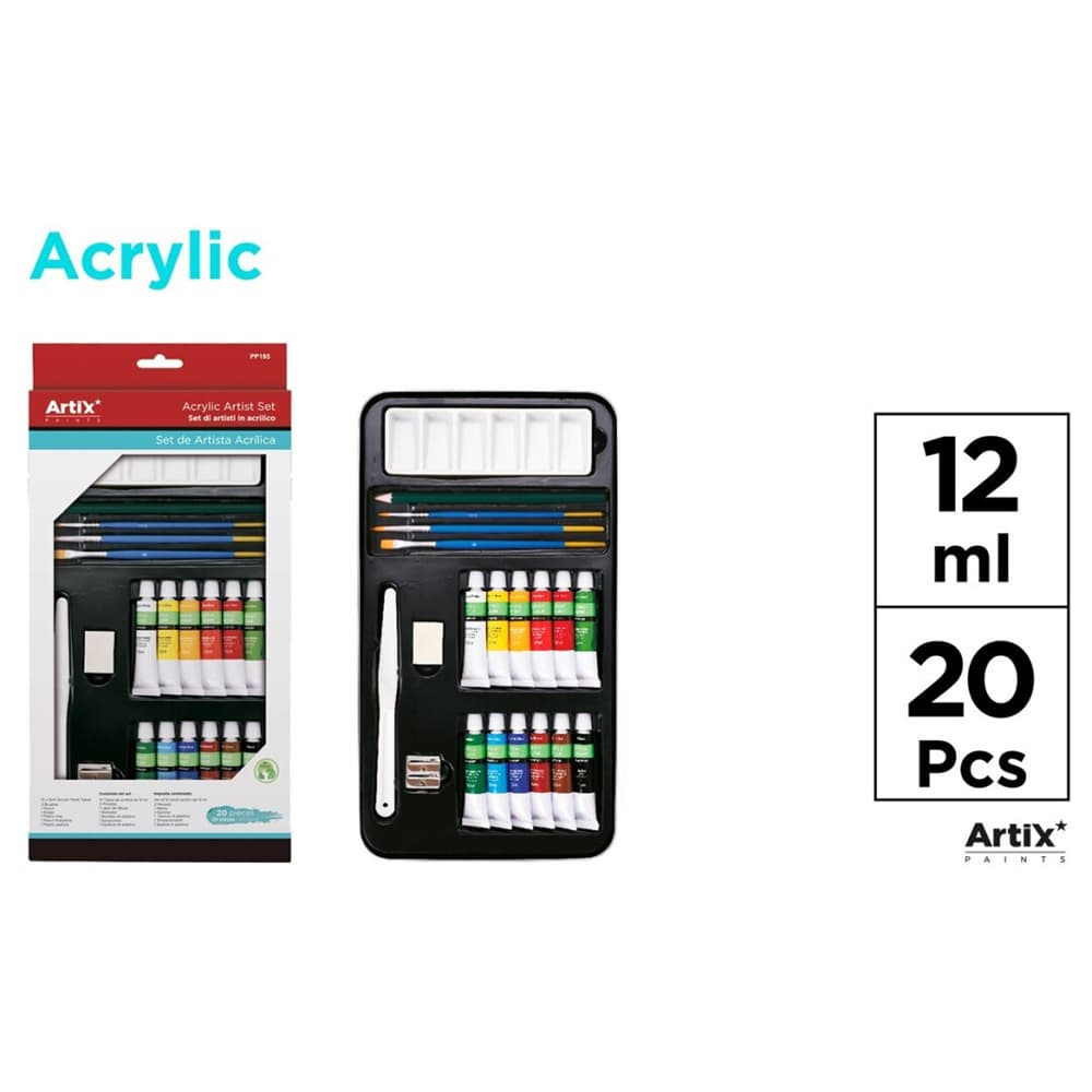 Setul artistului Artix, 12 tempera, 3 pensule, 1 spatula, 1 creion, 1 ascutitoare, 1 radiera