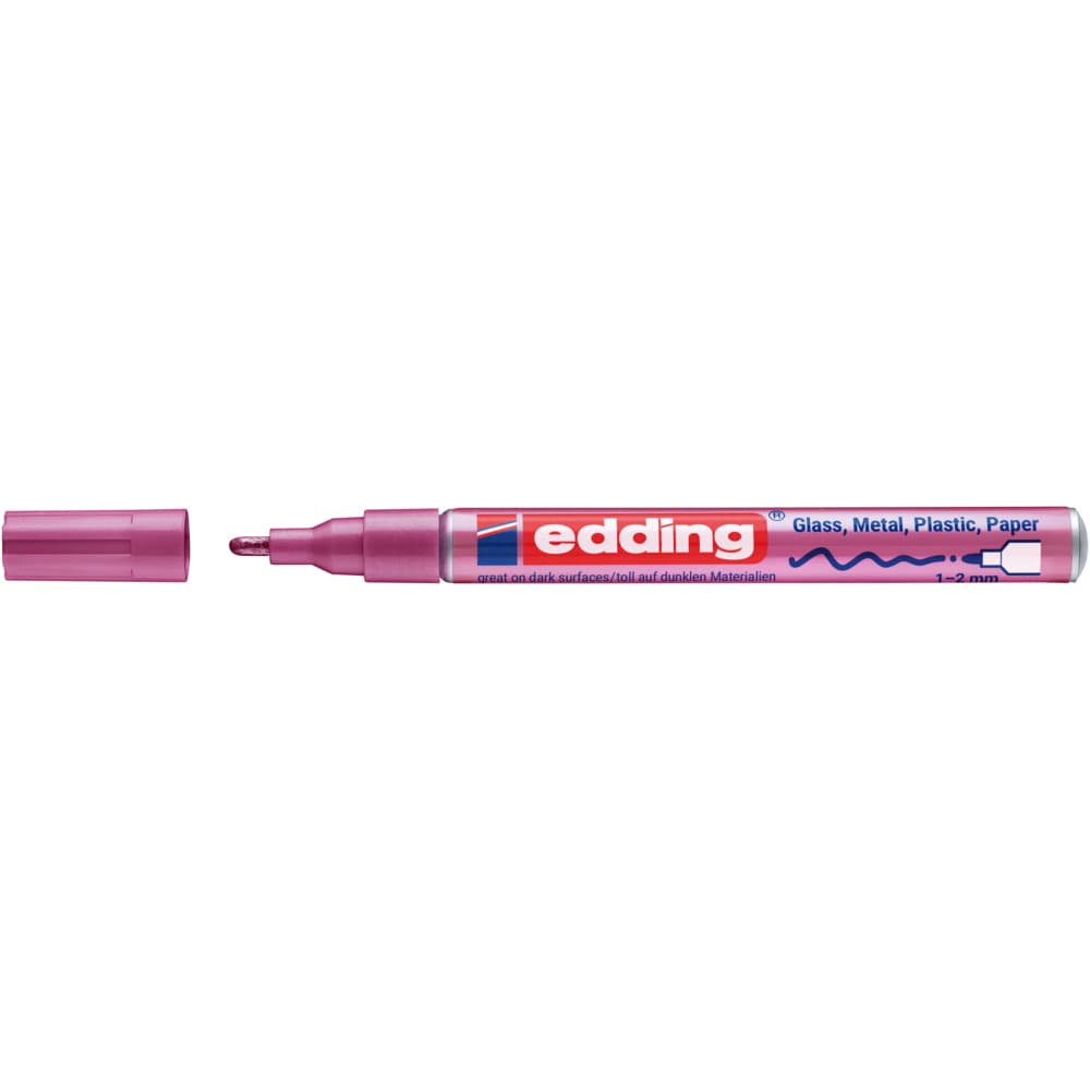 Marker cu vopsea Edding 751, corp aluminiu, varf rotund 1-2 mm, roz metalic