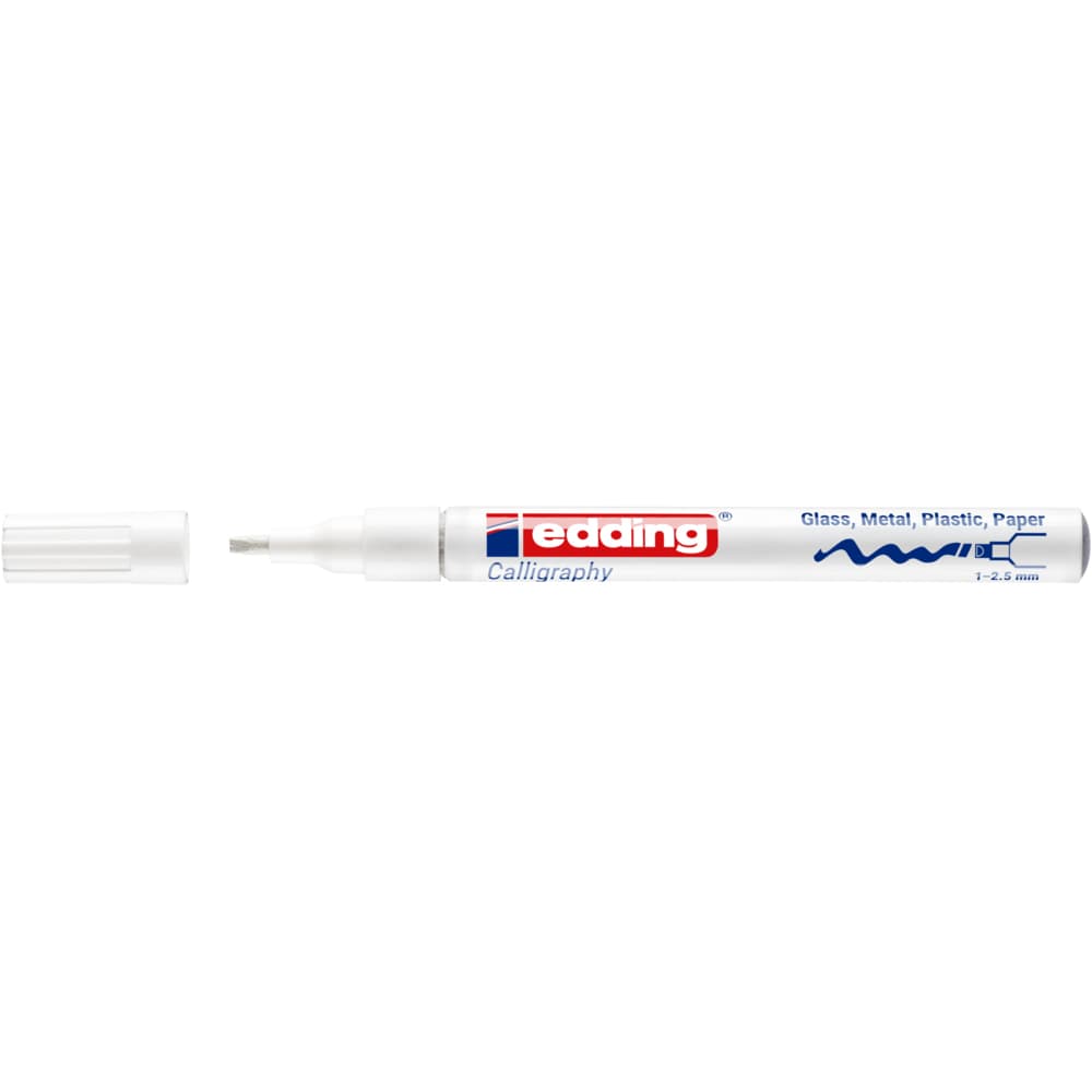 Marker cu vopsea Edding 753, varf caligrafic, 1-2.5 mm, alb