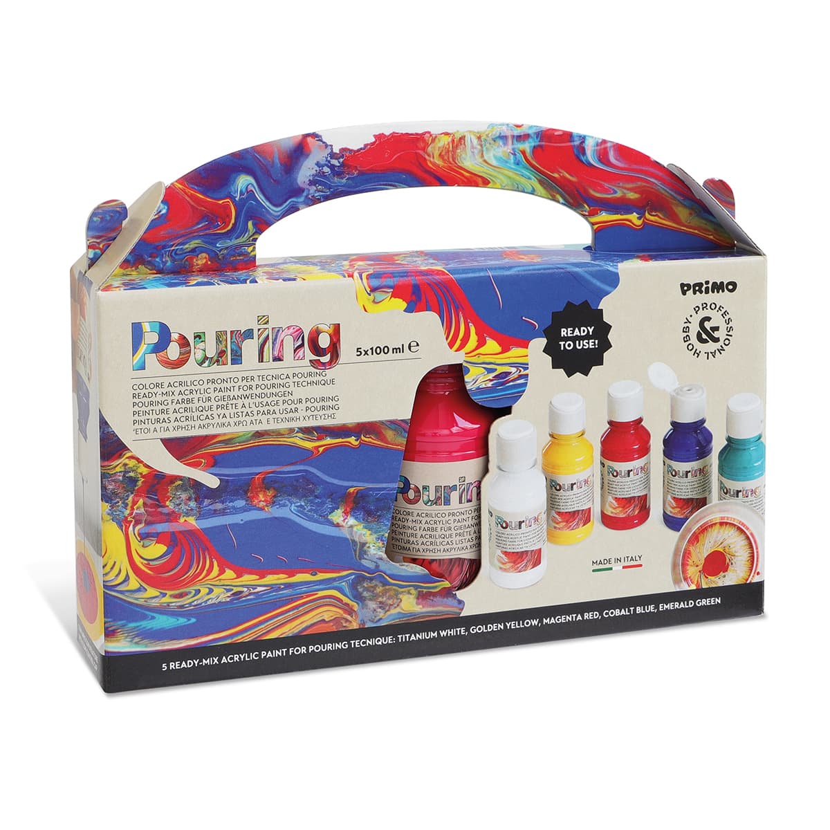 Tempera Primo, 100 ml, 5 culori pe set, culori asortate