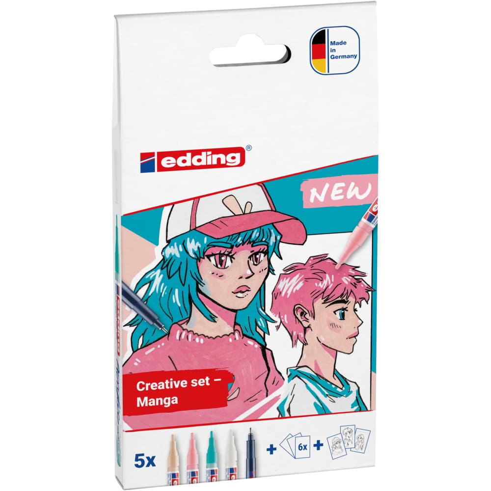Set markere acrilice Edding 5300/1800, 5 piese, culori variate, pentru desen manga, include accesorii ?i instruc?iuni
