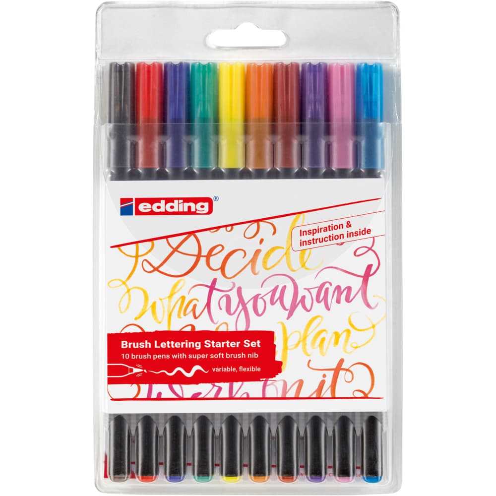 Set markere brush pen Edding 1340, 10 culori, varf flexibil, cerneala pe baza de apa