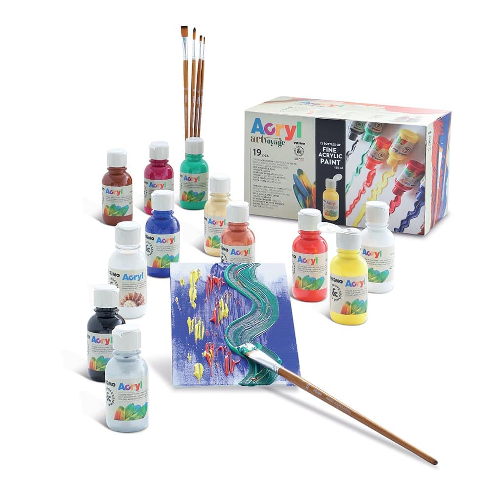 Set de acrilice Primo, 125 ml, diverse culori, 11 culori, 1 lac