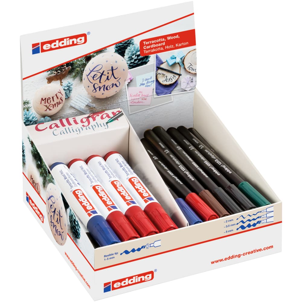 Display markere caligrafie Edding, 38 bucati, diverse culori, varfuri multiple