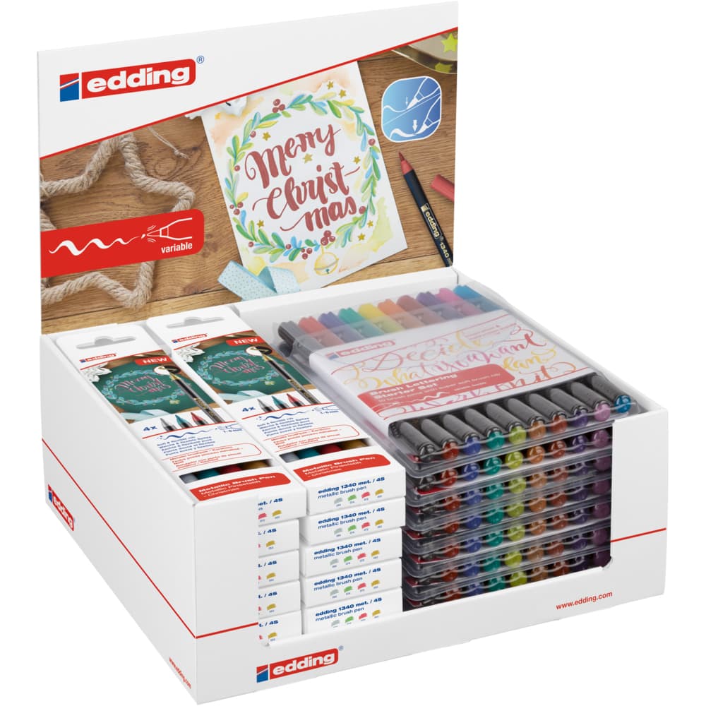 Display Edding 1340, echipat cu 180 buc, culori metalice, rezistenta la lumina