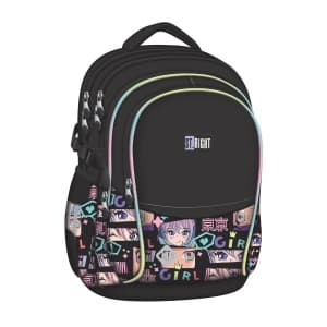 Ghiozdan St.Majewski St.Right Colour Anime, 42cm, 4 compartimente, negru