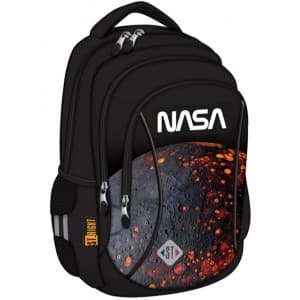 Ghiozdan St.Majewski St.Right Red Planet, 39cm, 3 compartimente, negru cu portocaliu
