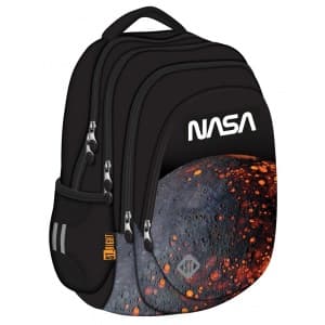 Ghiozdan St.Majewski St.Right Red Planet, 42cm, 4 compartimente, negru cu portocaliu