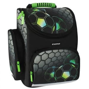 Ghiozdan Starpak Football, 1 compartiment, 3 buzunare, negru cu verde, 506123