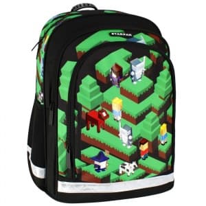 Ghiozdan Starpak Pixel Game, 3 compartimente, 2 buzunare, negru cu verde, 506018