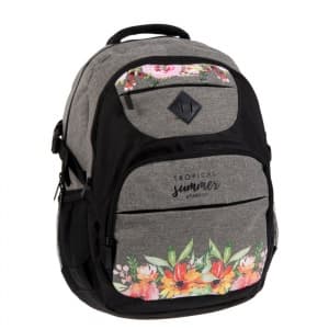 Ghiozdan Starpak Tropical Summer, 2 comparimente, 4 buzunare, gri cu negru, 351924